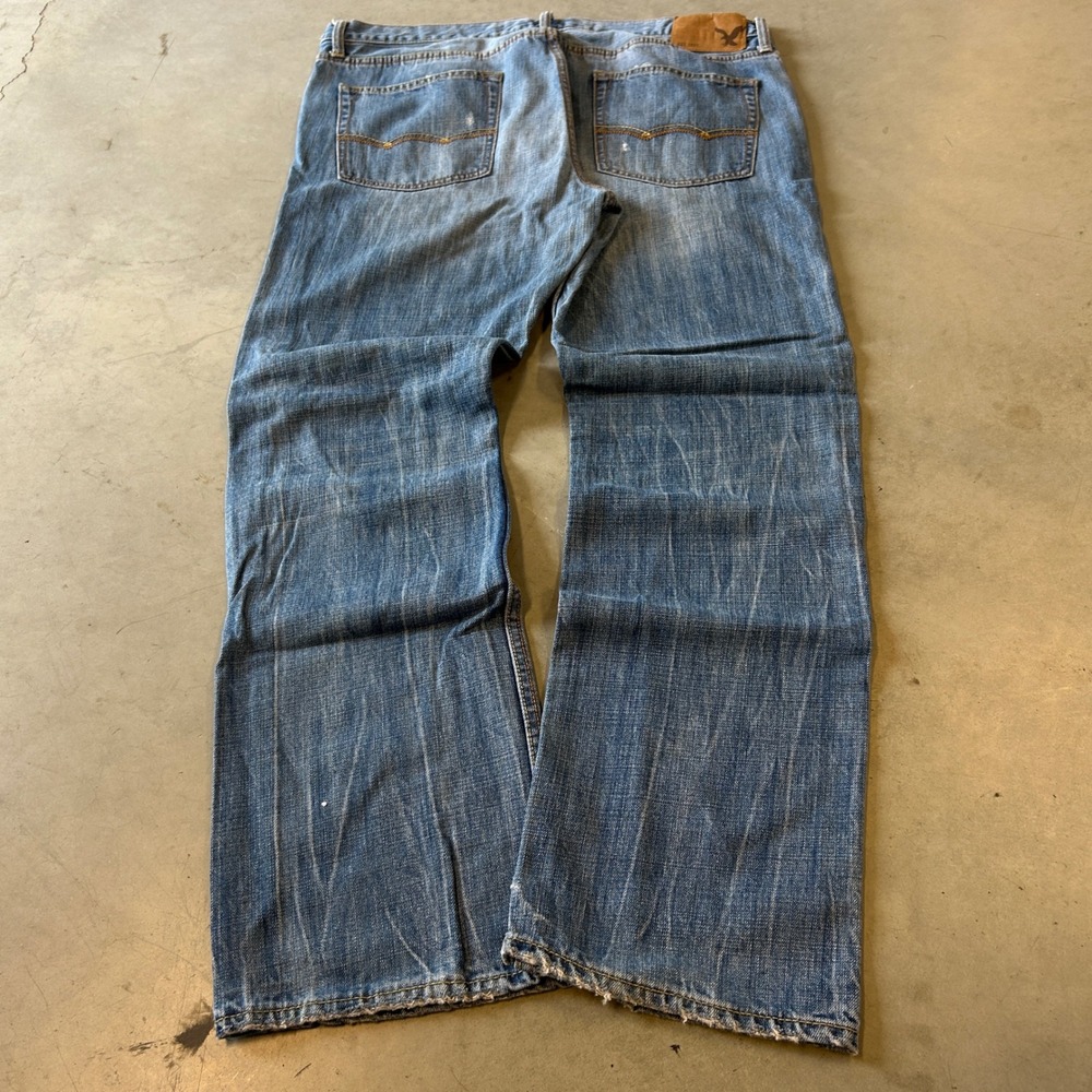 American Eagle Original Straight Mens Blue Jeans 36x32 Distressed Medium Wash